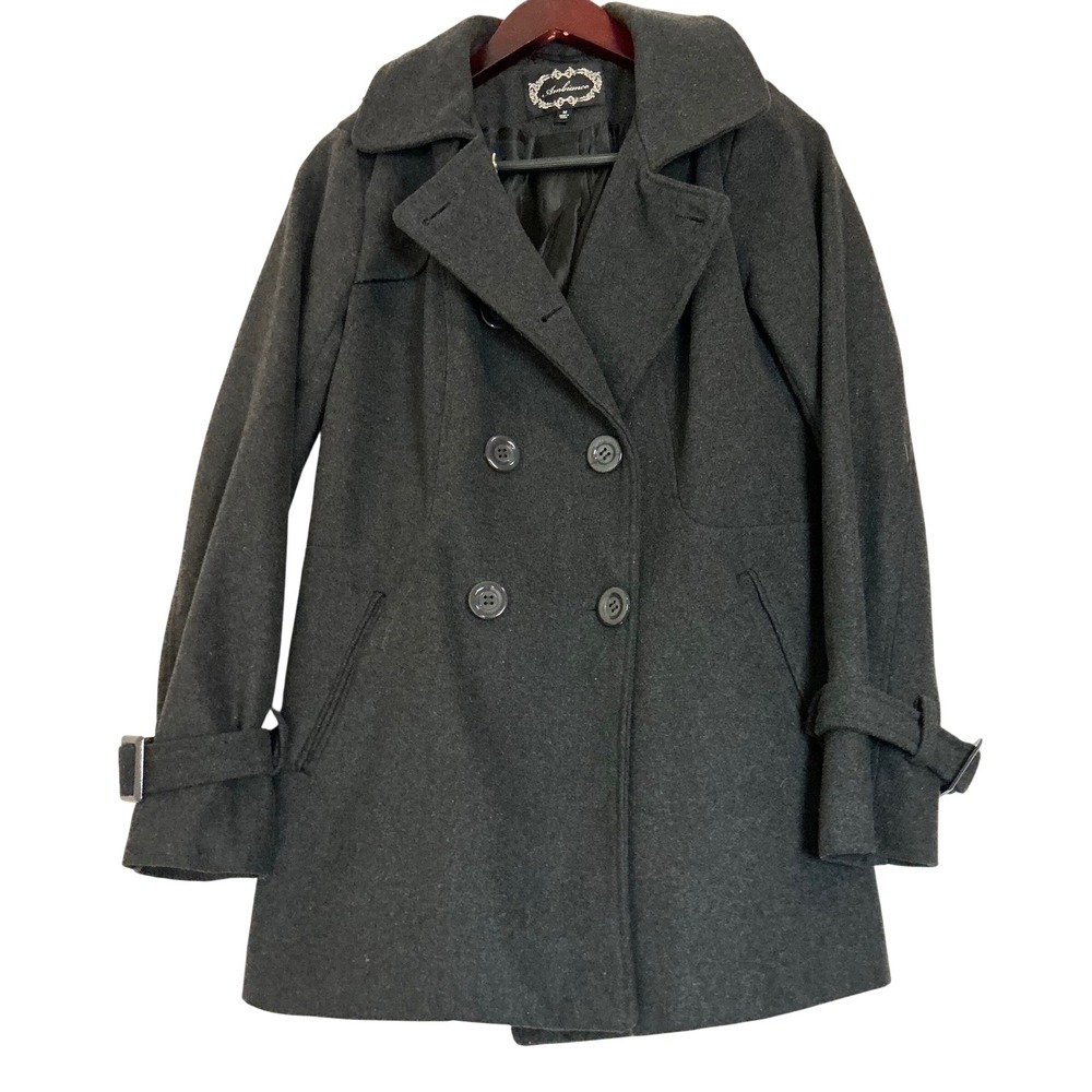 Ambiance Charcoal Wool Blend Peacoat Women's M Double Breasted Classic Jacket